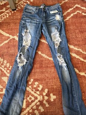 Machine Distressed Skinny Jeans in Blue